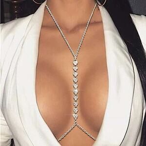 Silver Heart Zircon Body Chain, Elegant, Classy, Minimalist, Punk